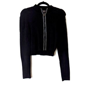 Victoria's Secret Black Cropped Knit Jacket with High Neckline and Slim …